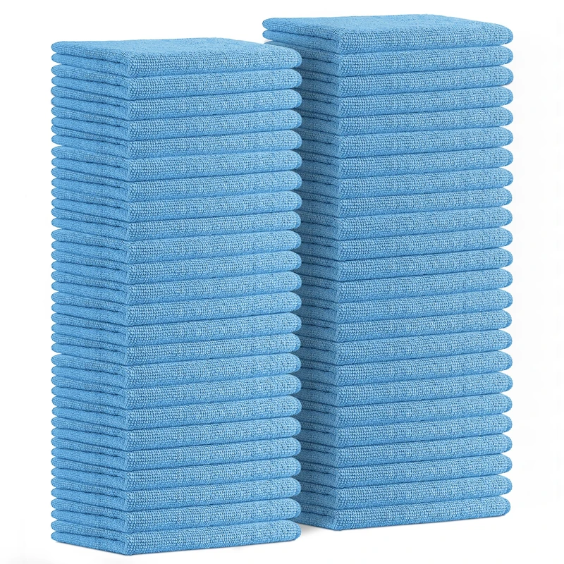 Avalon Towels Microfiber Cleaning Cloths (Value Pack of 48) Size 16" x 16", Highly Absorbent Cleaning Rags, Lint Free Cleaning Towels, Reusable and Washable, Microfiber Towels for Cars (Blue)