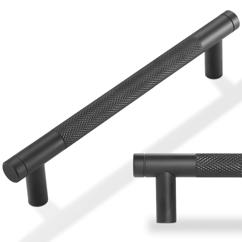 POVEFONK 15 Pack 5 inch(128mm) Matte Black Kitchen Cabinet Handles Knurled Cabinet Pulls Black Drawer Pulls Kitchen Hardware