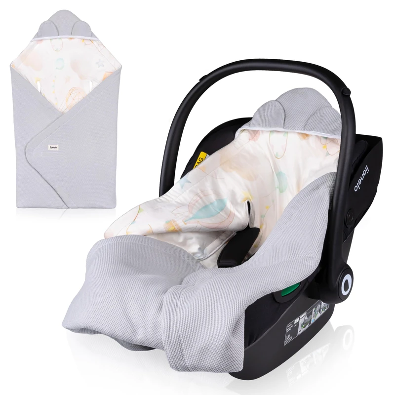 lionelo Travel Swaddle Blanket 90x90 cm for Babies Crafted for Car Seats, Strollers & Carrycots, Universal Fit for 3 & 5-Point Harnesses, 100% Cottone Bamboo, Hypoallergenic, TOG 2.5 Washable (Grey)
