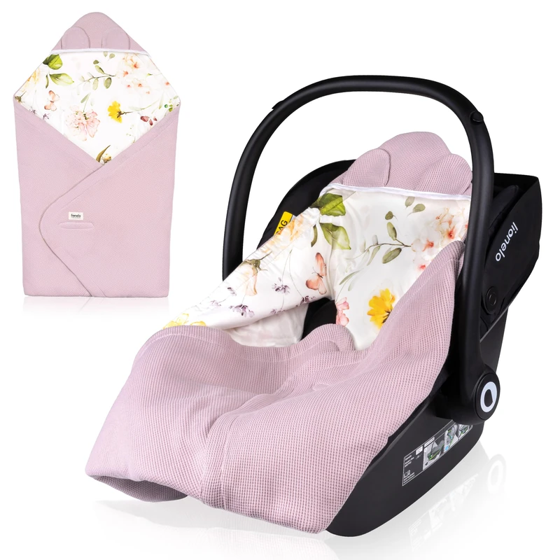 lionelo Travel Swaddle Blanket 90x90 cm for Babies Crafted for Car Seats, Strollers & Carrycots, Universal Fit for 3 & 5-Point Harnesses, 100% Cottone Bamboo, Hypoallergenic, TOG 2.5 Washable (Pink)