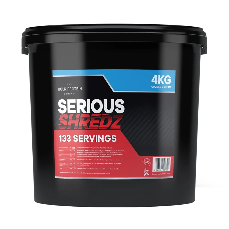 SERIOUS SHREDZ, 4kg (133 Servings) – Diet Whey Protein Powder – Contains L-Carnitine L-Tartrate and Green Tea Extract – Lean Muscle Growth, Meal Replacement Shakes for Weight Loss – Cookies & Cream