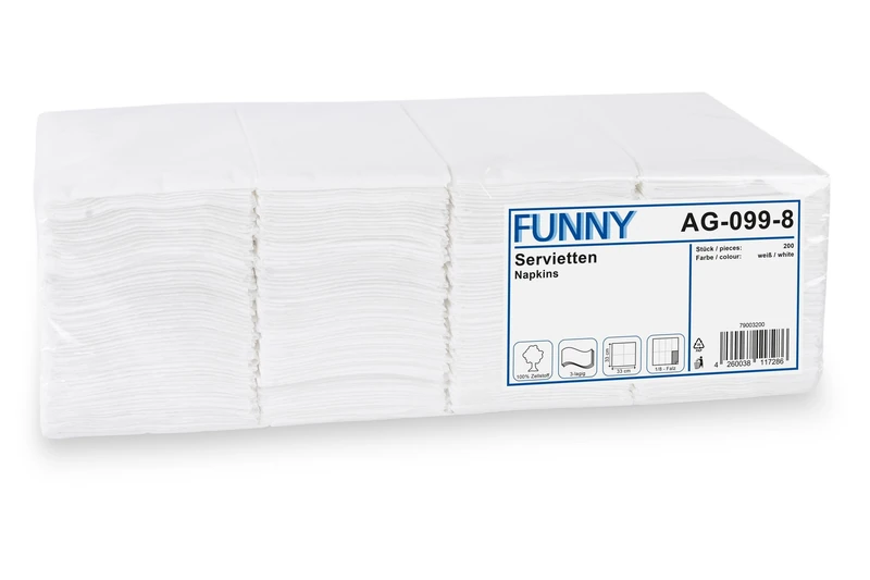 Funny Table Napkins Pack of 200 | 3-Ply Brilliant White 33 x 33 cm 1/8 Fold | Ideal Napkin for Canteen, Café, Restaurant, Snack, Events or Catering