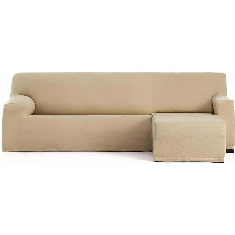 ECOMMERC3 Chaise longue Cover Short Right Arm Bi-Elastic Breathable – Beige Chaise Lounge Sofa Cover – Elastic and Foam Adjustment – Wear Protection
