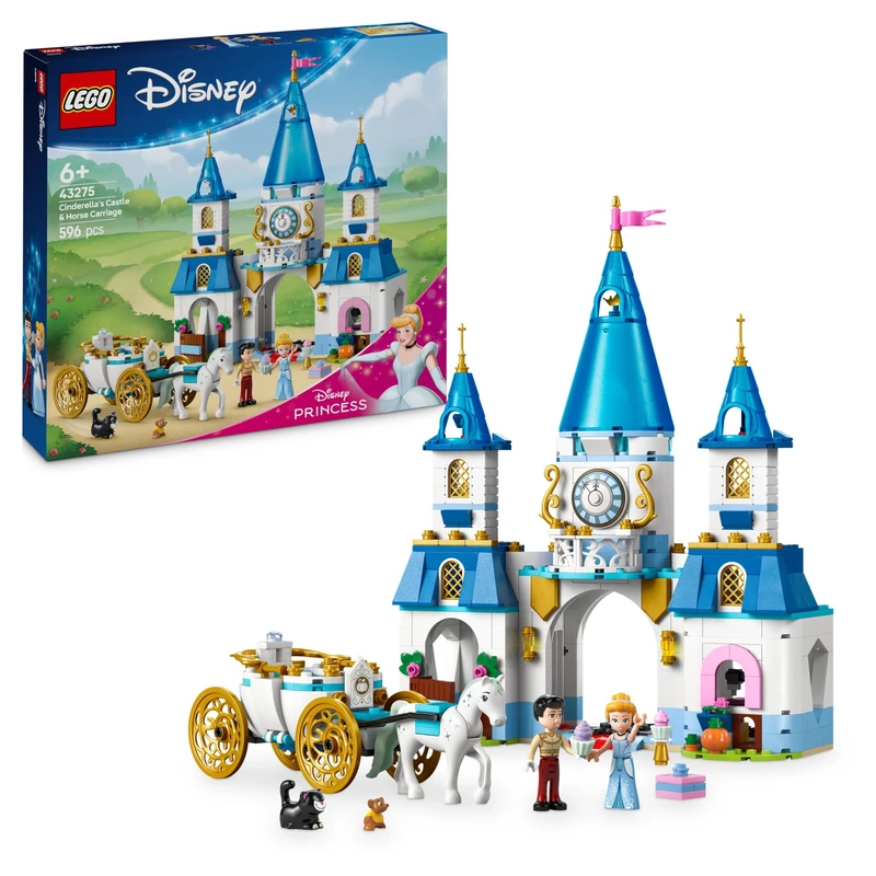LEGO ǀ Disney Princess Cinderella’s Castle & Horse Carriage Toy - incl. Cinderella & Prince Charming Mini Dolls, plus Lucifer, Gus and a Horse Animal Figure - Gift for 6+ Year Old Girls - 43275