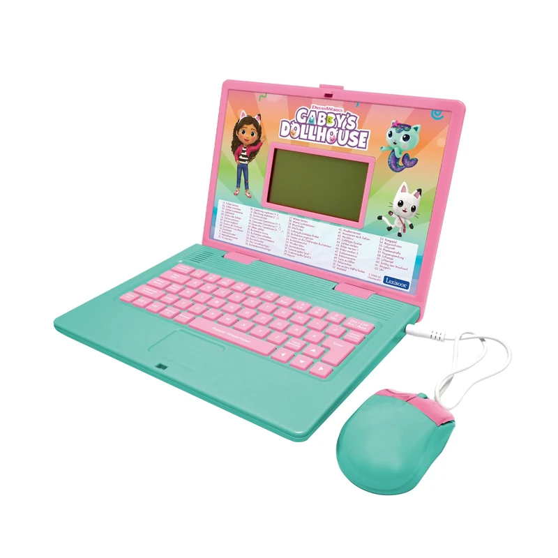 LEXIBOOK, Gabby's Dollhouse, Bilingual ENGLISH/GERMAN Educational computer, Toy for children with 124 language, writing, maths, logic, music activities and games, Pink/blue, JC598GDHi3
