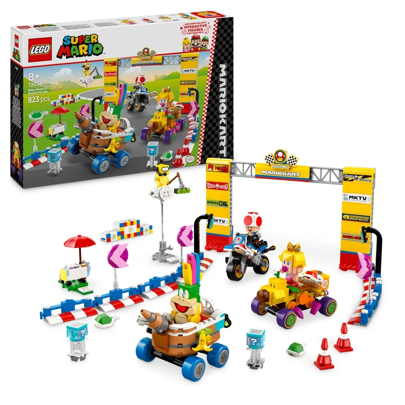 LEGO Super Mario: Mario Kart – Baby Peach & Grand Prix Building Toy Set, with 4 Nintendo Character Figures and 4 Vehicles Incl. Standard Bike, Gift for 8 Plus Year Old Boys, Girls and Gamers 72036