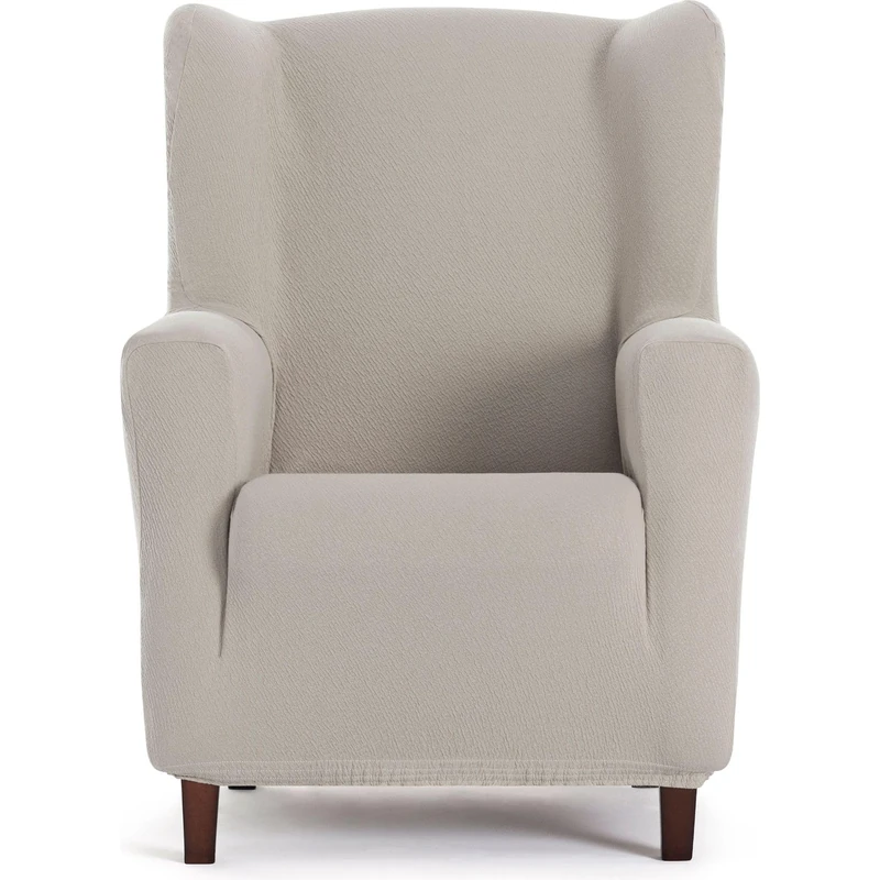 ECOMMERC3 Bi-Elastic Wingback Chair Cover, Breathable, Non-Slip, Full Protection Against Wear, Easy to Install and Remove, Linen Colour