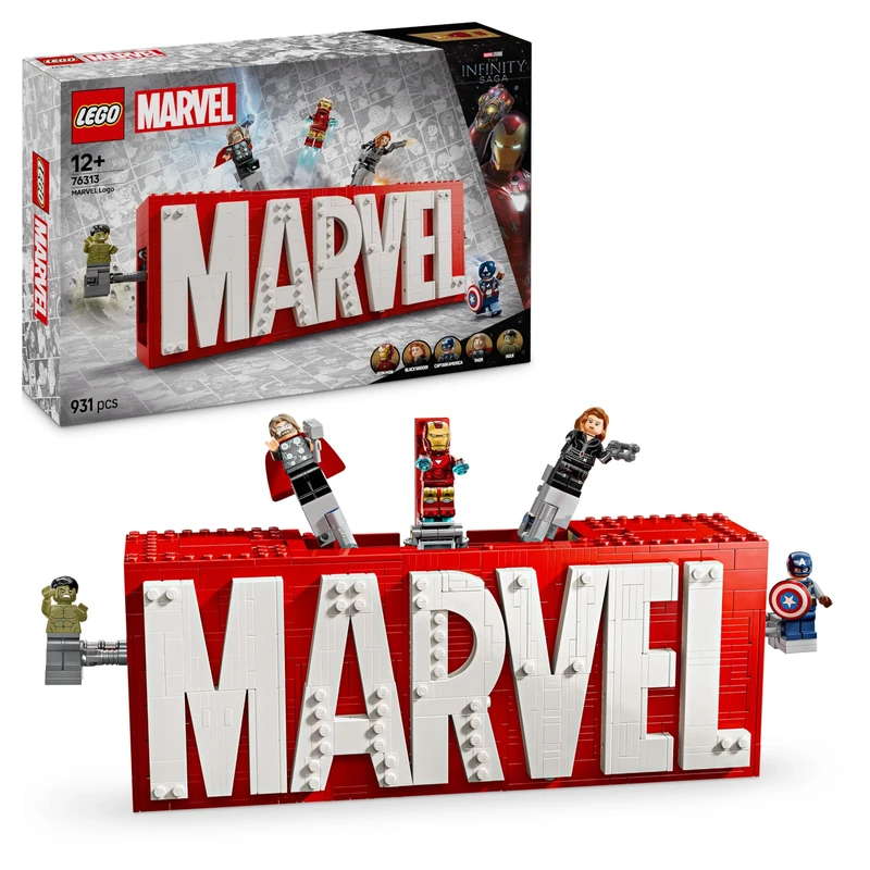 LEGO Marvel: MARVEL Logo & Minifigures - Super-Hero Building Toy with 5 Characters incl. Iron Man, Thor, Black Widow & Hulk - Avengers Gift for 12+ Year Old Boys, Girls & Teens 76313