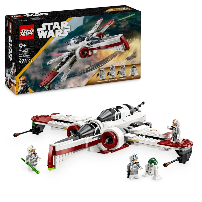 LEGO Star Wars ARC-170 Starfighter Building Toy with 3 Clone Pilot Minifigures, plus an R4-P44 Droid Figure, Birthday Gift Idea for Revenge of The Sith Fans, 9+ Year Old Boys and Girls 75402