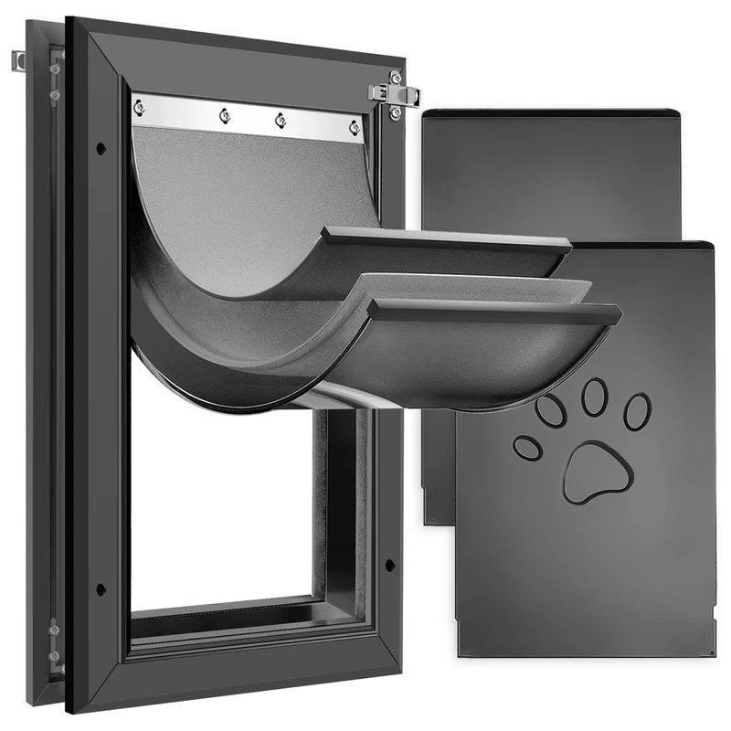 [Petoasis] Heavy Duty Aluminum Dog Door with Lock,3 Flap Insulated Doggie Doors with Installation Manual,Durable and Rust Resistant, Patent: USD1057087S, (Black, Meduim for Door)