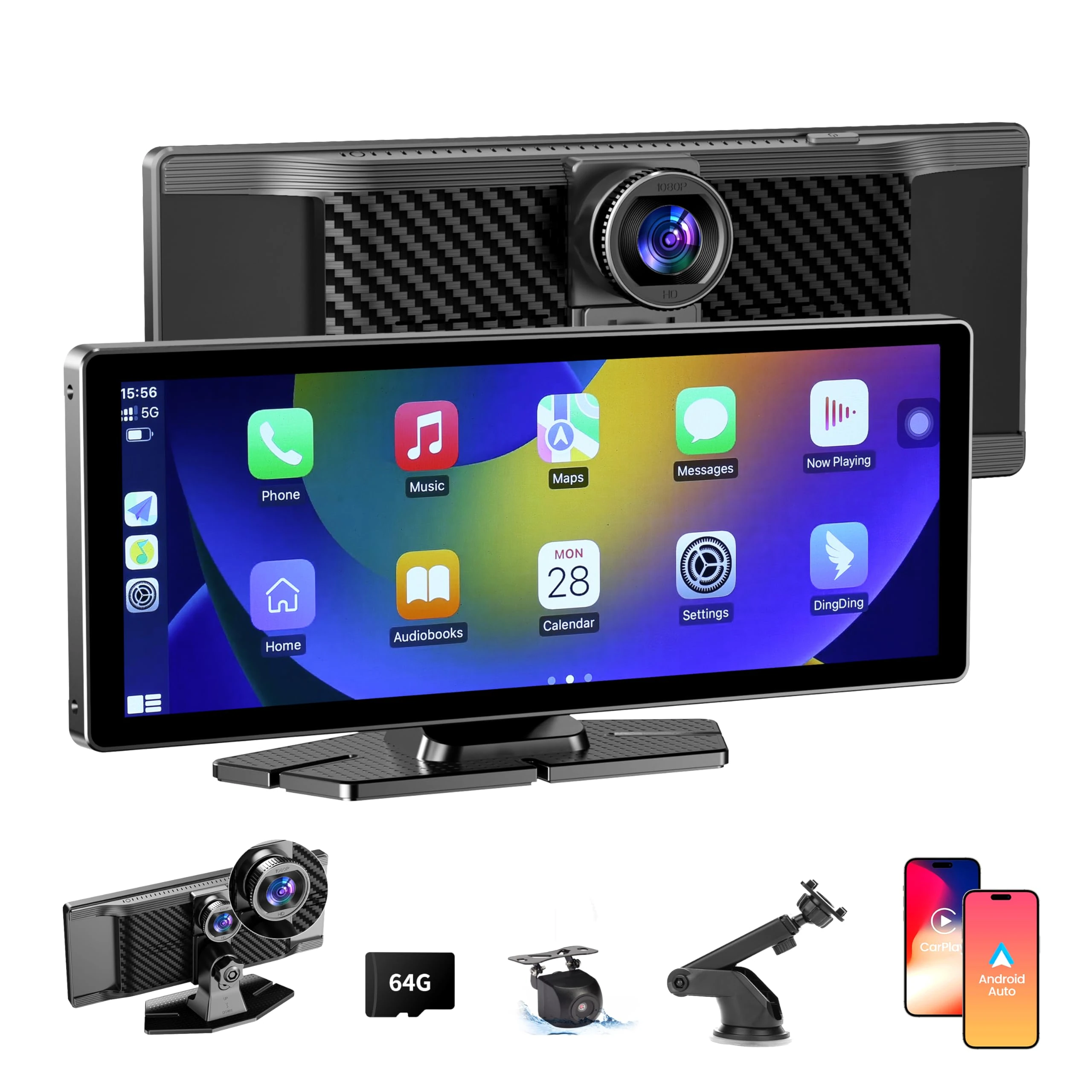 Apple Carplay Andrio Auto,Wireless Carplay Stereo10.26 inch IPS Touch Screen for Car with 4K Dash Cam Front and Rear,1080P Backup Camera,Car Audio Receivers with Bluetooth,FM,Aux,Miracast,Siri