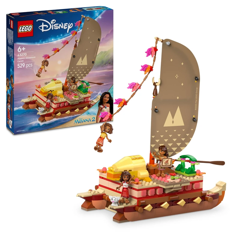 LEGO | Disney Moana 2 Moana's Adventure Canoe - Buildable Toy boat with a Textile Sail, Removable Deck, Campfire & 3 Mini Dolls incl. Loto and Moni - Gift for 6+ Year Old Girls & Fans - 43270 - Image 1