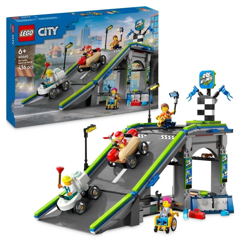LEGO City No Limits: Race Car Ramp Track Set - Building Toys for 6+ Year Old Boys & Girls - Buildable Ramp for Racing with 2 Soapbox Cars & 4 Minifigures - Fun Birthday Gift Idea - 60460
