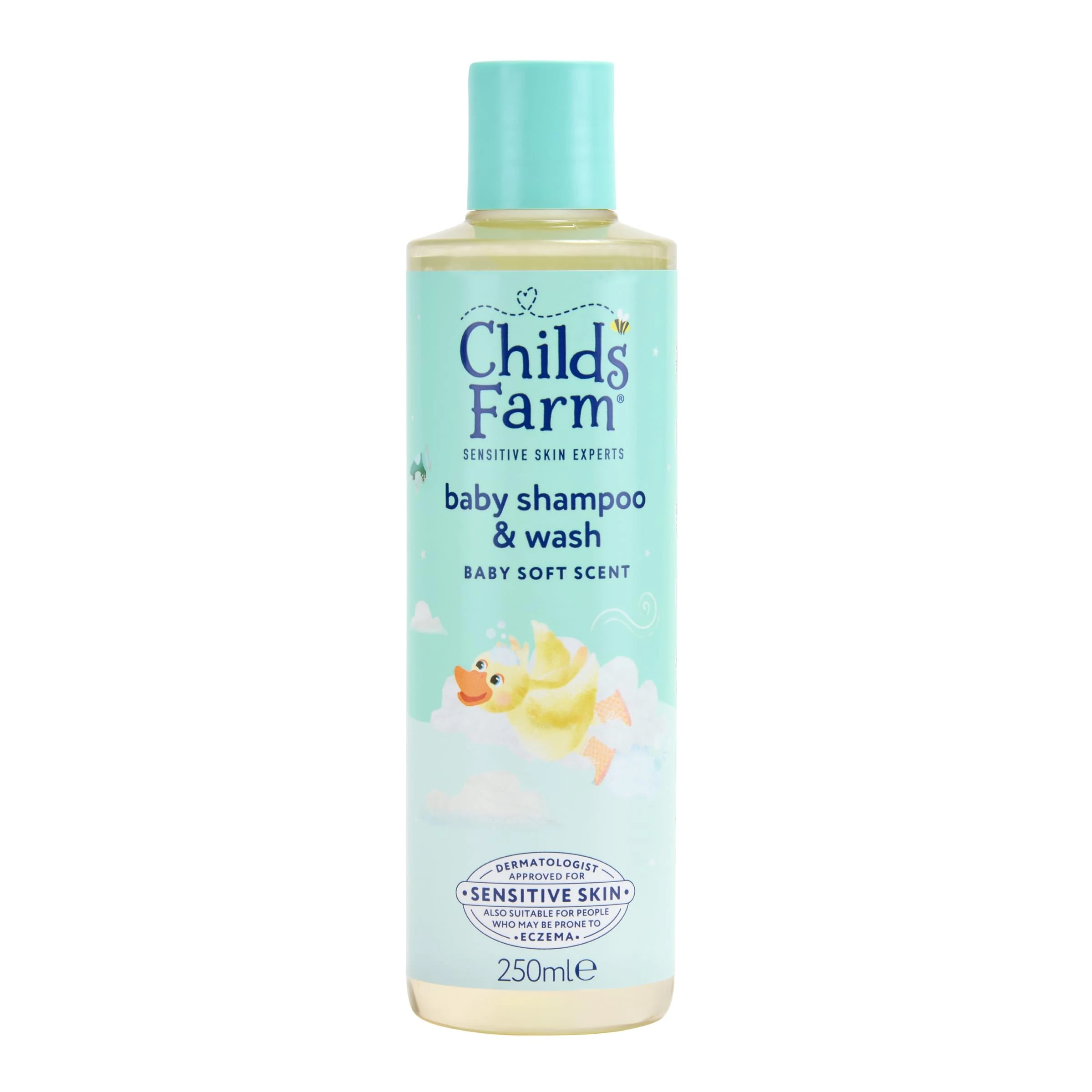 Childs Farm Baby Shampoo & Body Wash, Baby Soft Scent, Tear-free | Gently Cleanses & Soothes | Suitable for Newborns with Dry, Sensitive Skin, 250ml