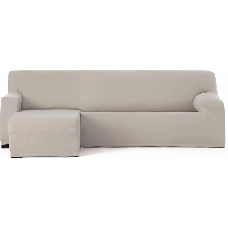 ECOMMERC3 Chaise longue Cover | Short Left Arm Bi-Elastic Breathable Sofa Cover – Linen Colour Chaise Lounge Cover with Elastic Straps and Foams, Wear Protection