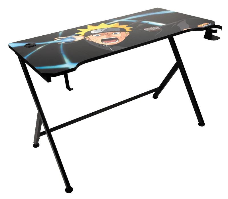 Konix Naruto Shippuden Gaming Table 121 x 69 x 76 cm in Y-Shape Wood and Metal Table - Cup Holder - Earphone Holder - Naruto Lawn Motif - Image 1