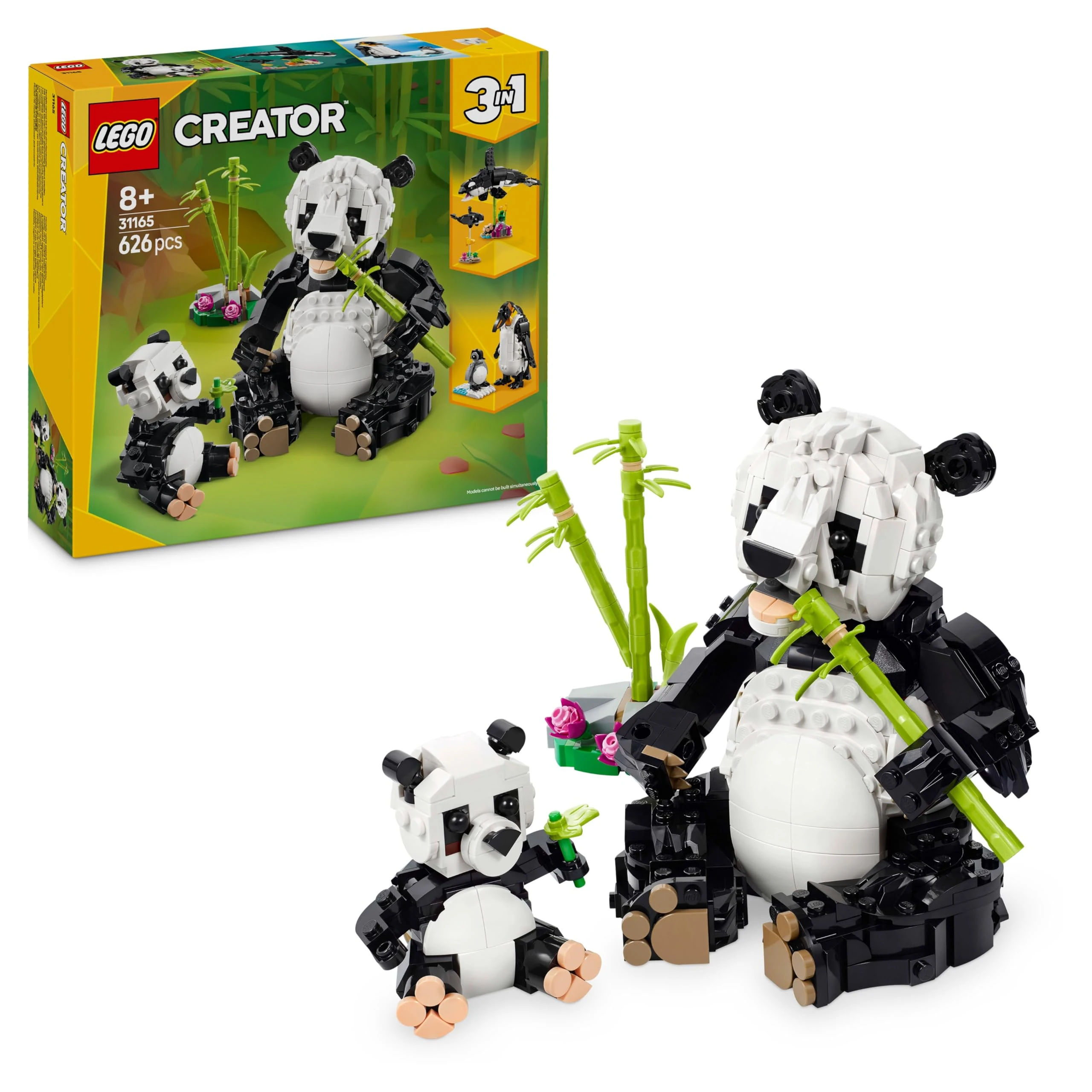 LEGO Creator 3in1 Wild Animals: Panda Family Toy - Transforms into Penguin Figures or Orca Whale Toys - Creative Birthday Gift for 8+ Year Old Girls & Boys - 31165