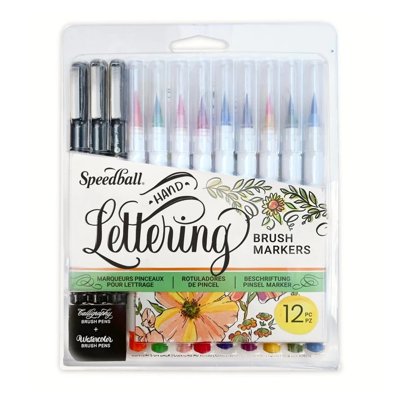 Speedball Hand-Lettering Brush Marker Set, Journaling Calligraphy Set For Beginners, Brush Pens For Colouring. Writing, Calligraphy Book, Bullet Journal Accessories, Pen Art, Creative Writing Pens