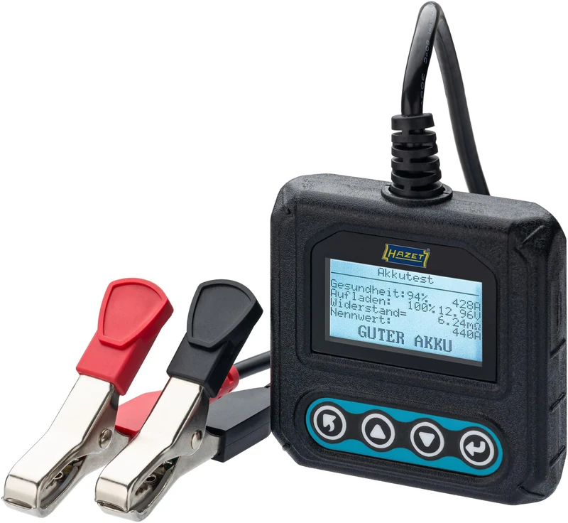 HAZET Battery tester 4650-6 for 12 V vehicle batteries, with terminals, test and analysis with LCD display and QR code transmission, compatible with start/stop and Li-ion batteries'.