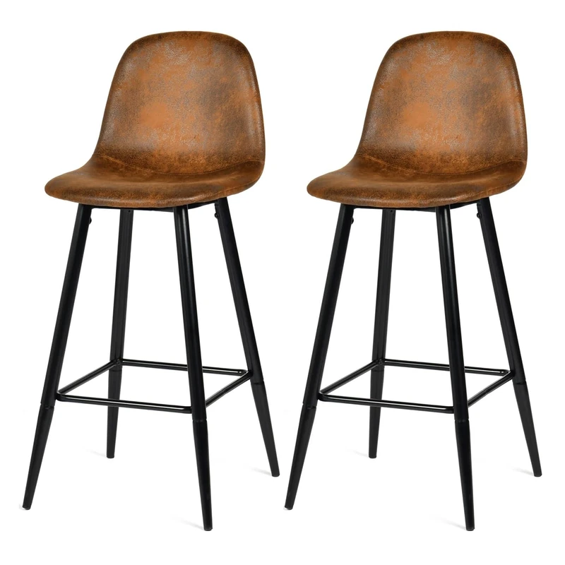 MEUBLE COSY Bar Stools Set of 2 Kitchen Breakfast High Chairs with Backrest Footrest, 72,5 cm Tall Seat, Suede Upholstered, Metal Legs, Industrial Style, for Dining Room Counter, Brown