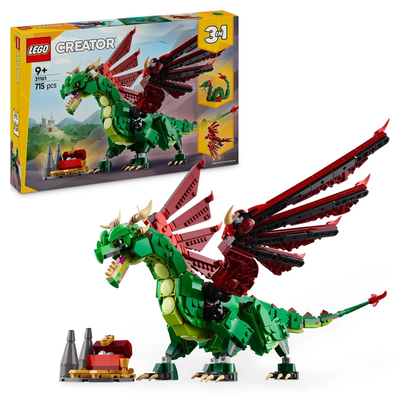 LEGO Creator 3in1 Medieval Dragon Toy - Transforms into a Sea Serpent or a Phoenix animal figure - Mythical Creatures Building Set for Kids, 9+ Year Old Boys & Girls - Birthday Gift Idea - 31161