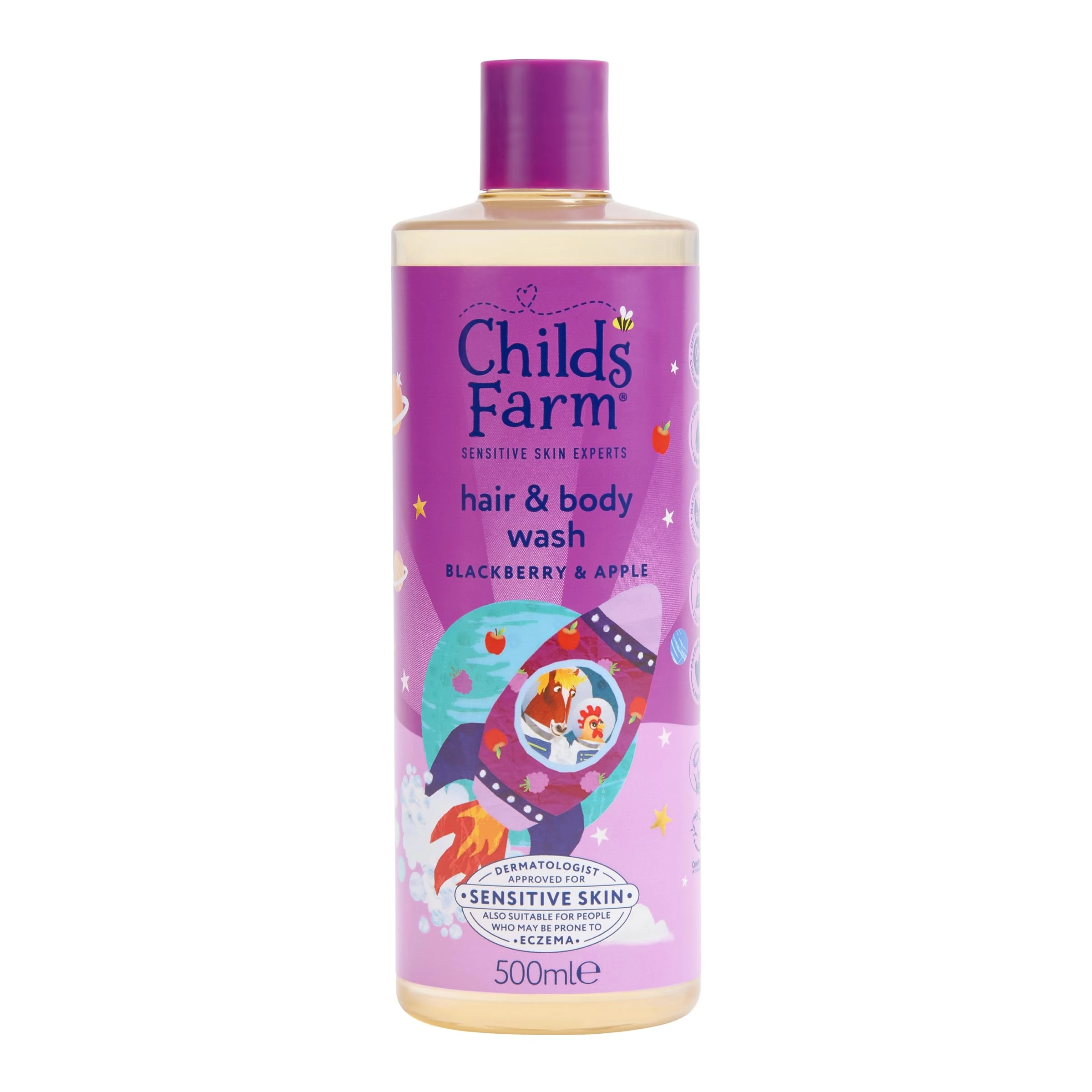 Childs Farm Kids Hair & Body Wash, Blackberry & Apple | Tear-free, Gently Cleanses | Suitable for Dry, Sensitive Skin, 500ml