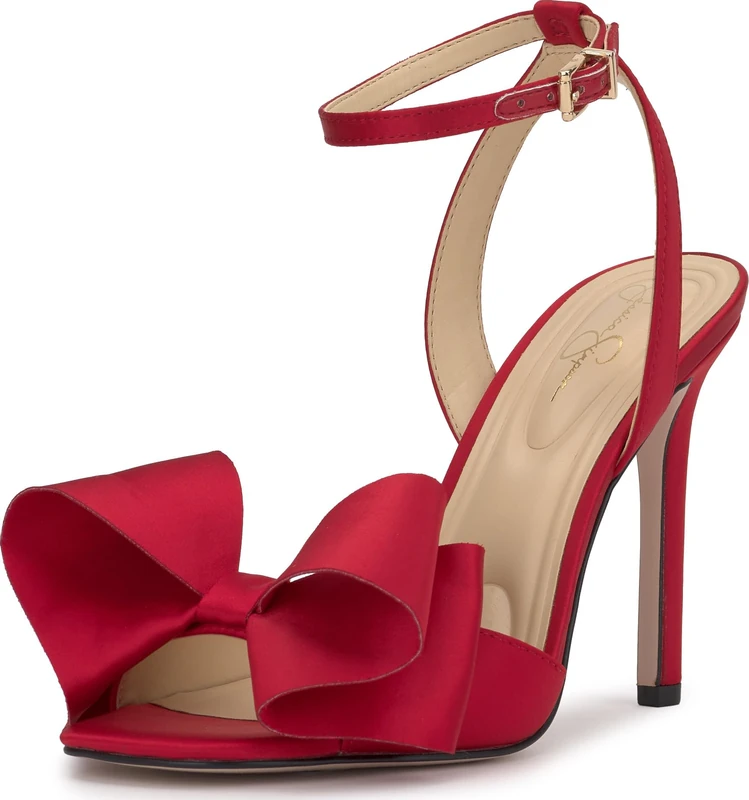 Jessica Simpson Womens Olivine Bow Satin Ankle Strap, Red Muse, 7 UK