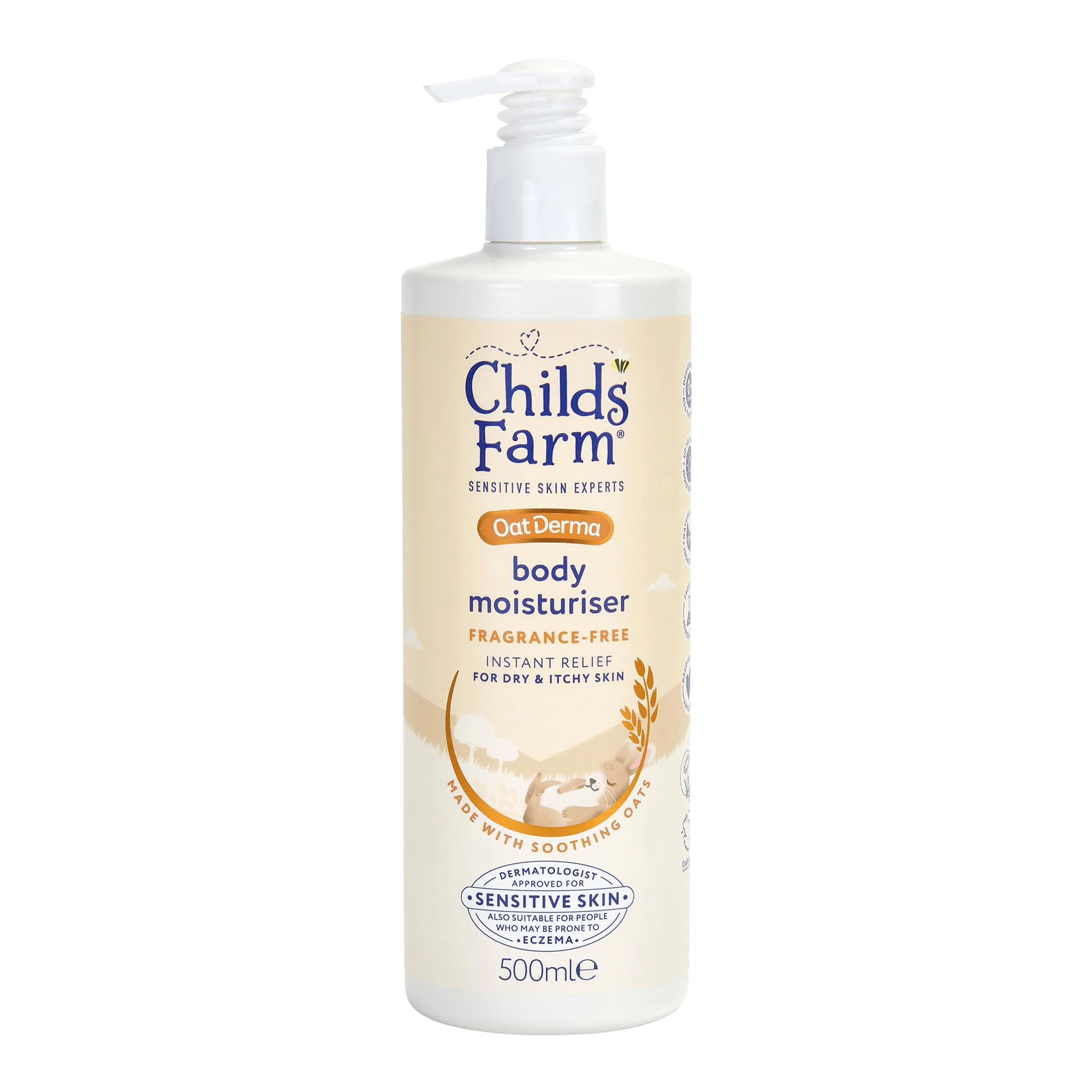 Childs Farm OatDerma Body Moisturiser, Fragrance Free, Soothing Hydration, Sensitive Skin, Emollient, Baby, Kids, 500ml
