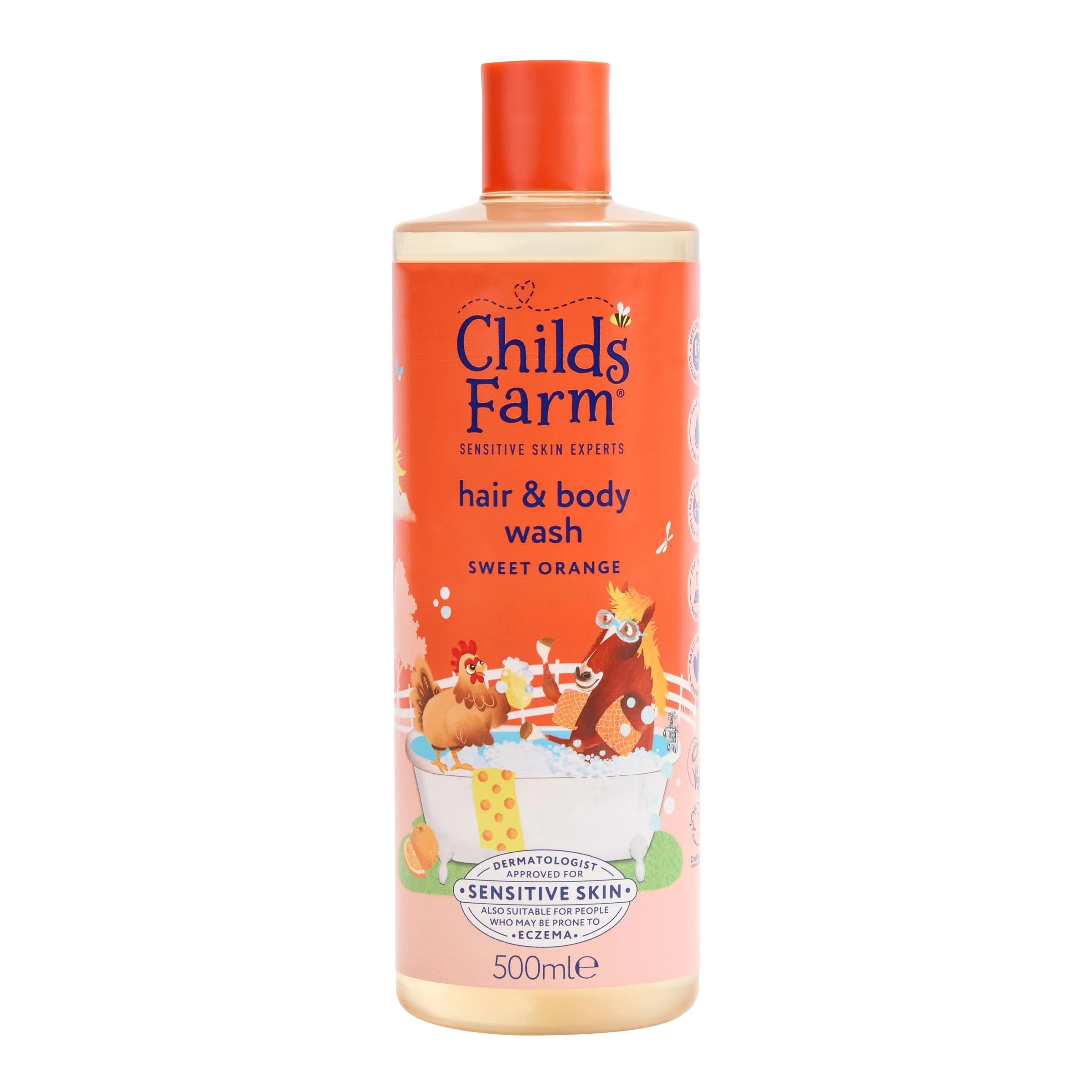 Childs Farm Kids Hair & Body Wash, Sweet Orange | Tear-free, Gently Cleanses | Suitable for Dry, Sensitive Skin, 500ml