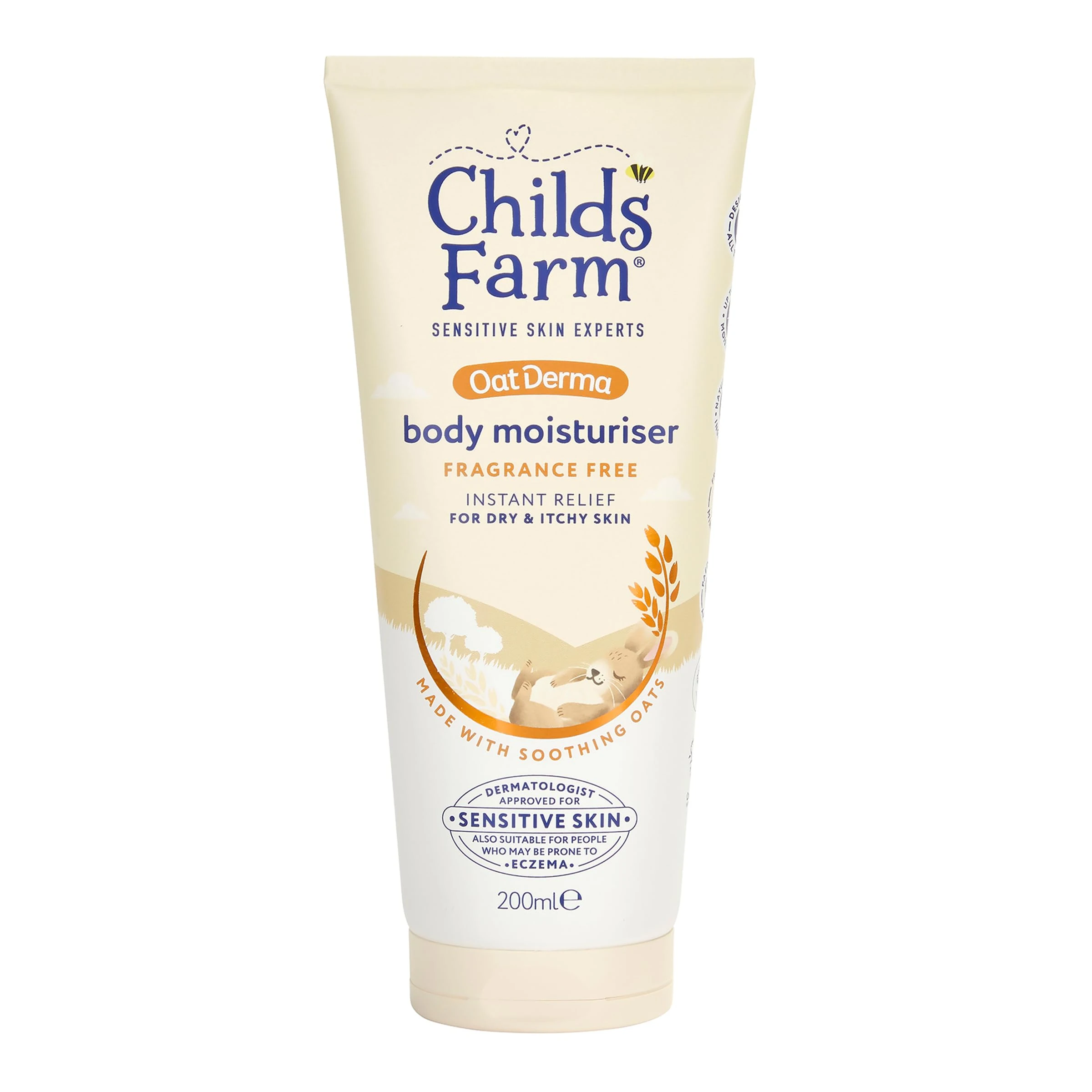 Childs Farm OatDerma Body Moisturiser, Fragrance Free, Soothing Hydration, Sensitive Skin, Emollient, Baby, Kids, 200ml
