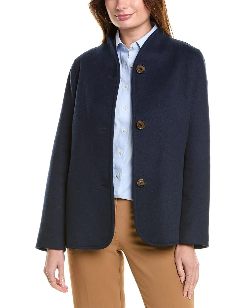Brooks Brothers Women's Wool Blend Double Face Brushed Coat, Navy, XS