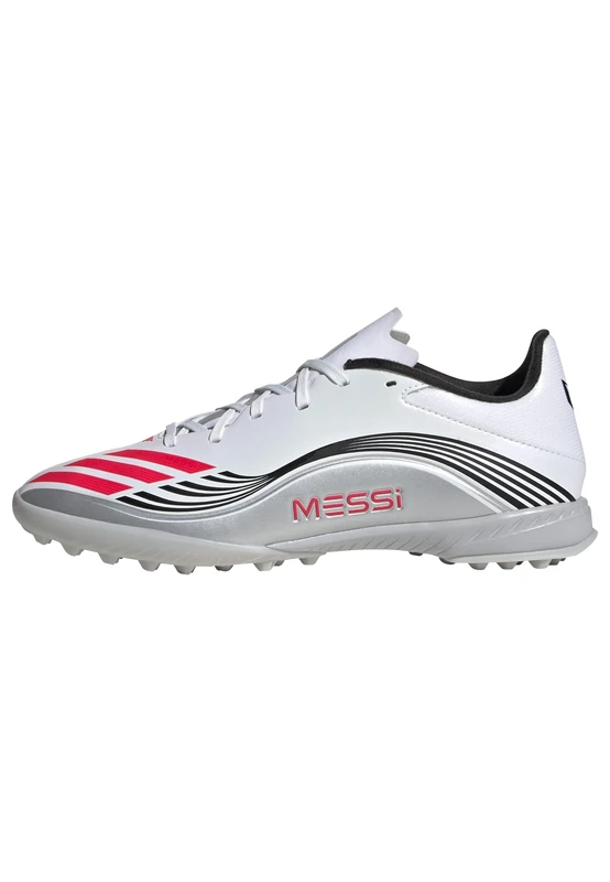 adidas Unisex F50 Messi League Turf Football Boots, Cloud White/Lucid Red/Silver Metallic, 8 UK