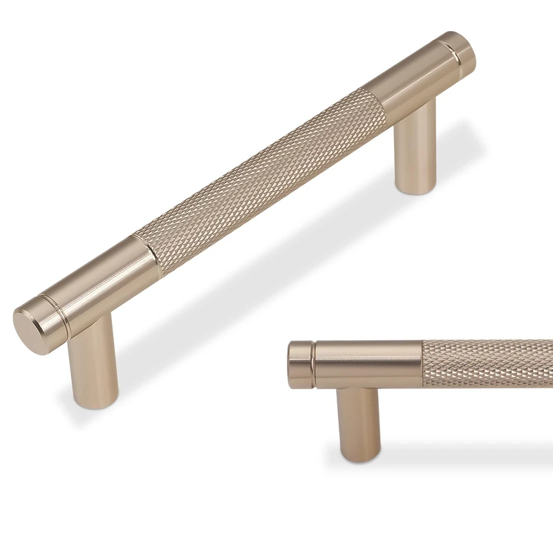 BUKOBYHE 15 Pack 3.75 Inch Champagne Bronze Kitchen Cabinet Handles Knurled Cabinet Pulls Drawer Pulls Cabinet Hardware