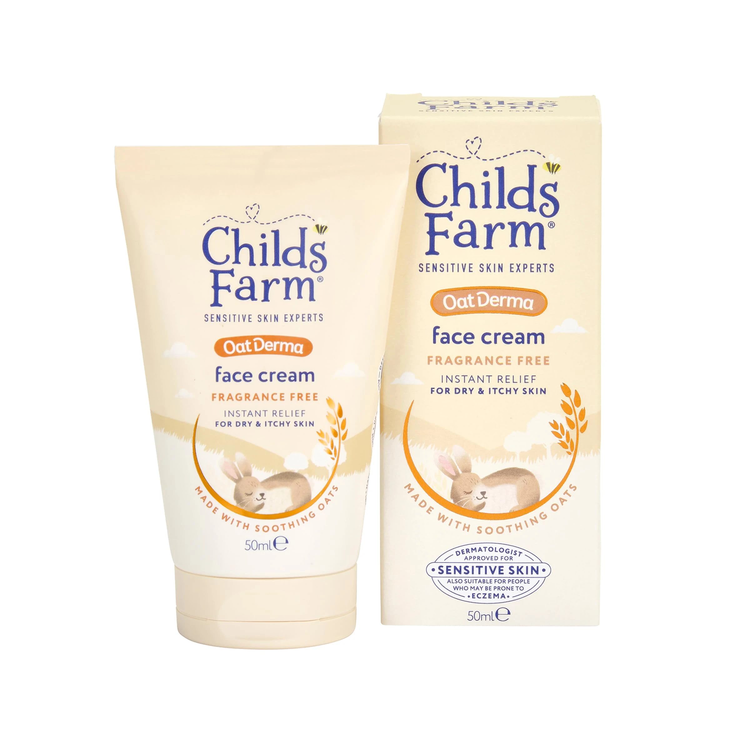 Childs Farm OatDerma Face Cream Moisturiser, Fragrance Free Hydration, Sensitive Skin Emollient, Soothe Baby Kids, 50ml