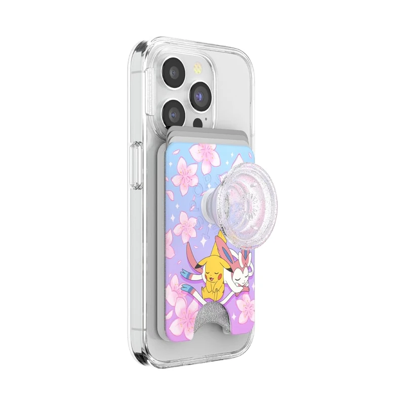PopSockets Phone Wallet with Expanding Grip, Phone Card Holder, Wireless Charging Compatible, Wallet Compatible with MagSafe, Pokemon Fairy Type - Sakura Dreams