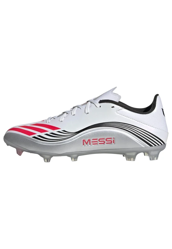 adidas Unisex F50 Messi League Firm Ground/Multi Ground Football Boots, Cloud White/Lucid Red/Silver Metallic, 13 UK