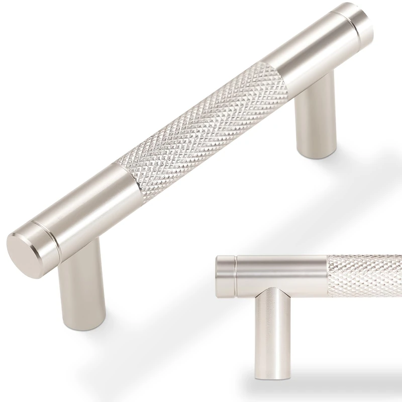 POVEFONK 30 Pack 3 inch(76mm) Brushed Satin Nickel Kitchen Cabinet Handles Knurled Cabinet Pulls Drawer Pulls Kitchen Hardware