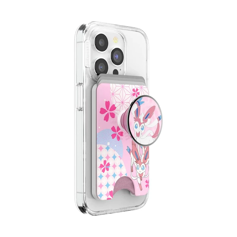 PopSockets Phone Wallet with Expanding Grip and Adapter Ring for MagSafe, Phone Card Holder, Wireless Charging Compatible, Wallet Compatible with MagSafe, Pokemon - Enamel Sylveon's Dream
