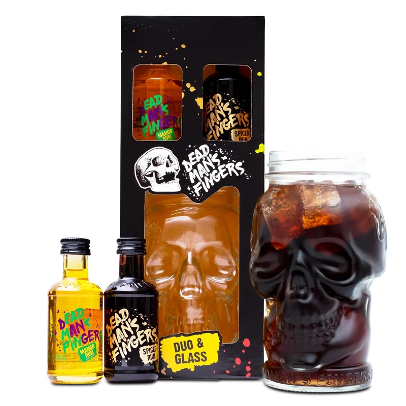 Dead Mans Fingers Rum Gift Set - Spiced & Mango Flavoured, Mini Alcohol Bottles x2 5cl Miniatures and Skull Glass - Official Rum Gifts for Men, Birthday, Dad Gifts, Boyfriend, Valentines Day