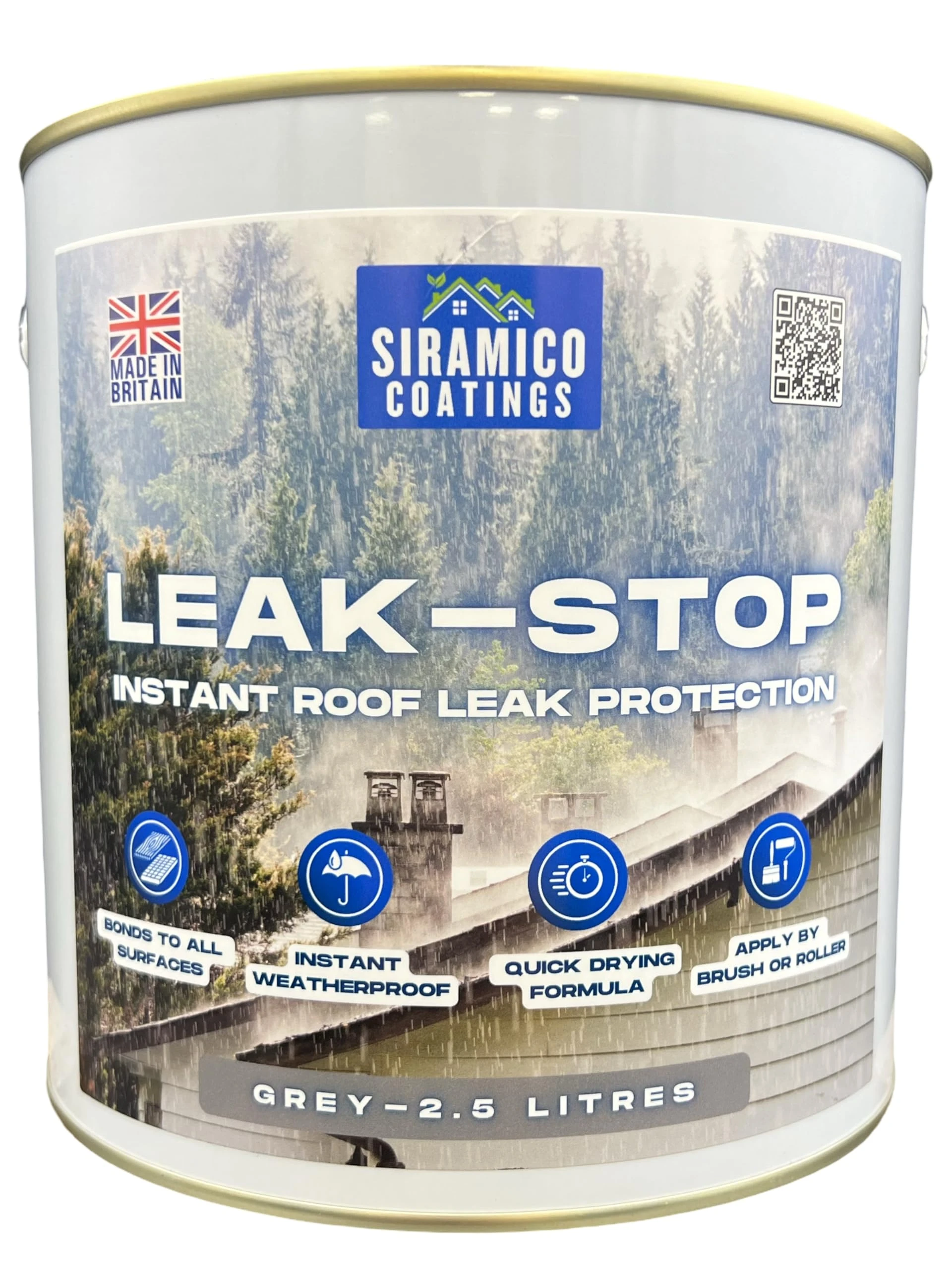 SIRAMICO COATINGS Rapid Roof Repair Paint - Instant Waterproof Leak Sealer | GREY 2.5 Litres | Perfect for Flat and Pitched Felt, Shed & Garage Roofs | Easy to Apply & Fast Dry