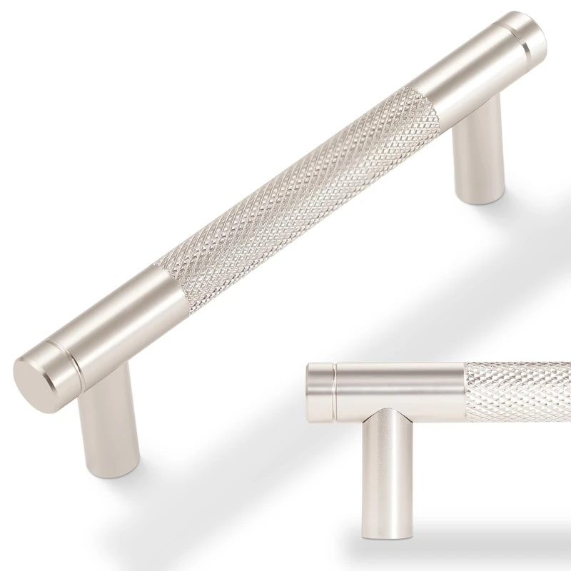 POVEFONK 15 Pack 3-3/4 inch(96mm) Brushed Satin Nickel Kitchen Cabinet Handles Knurled Cabinet Pulls Drawer Pulls Kitchen Hardware