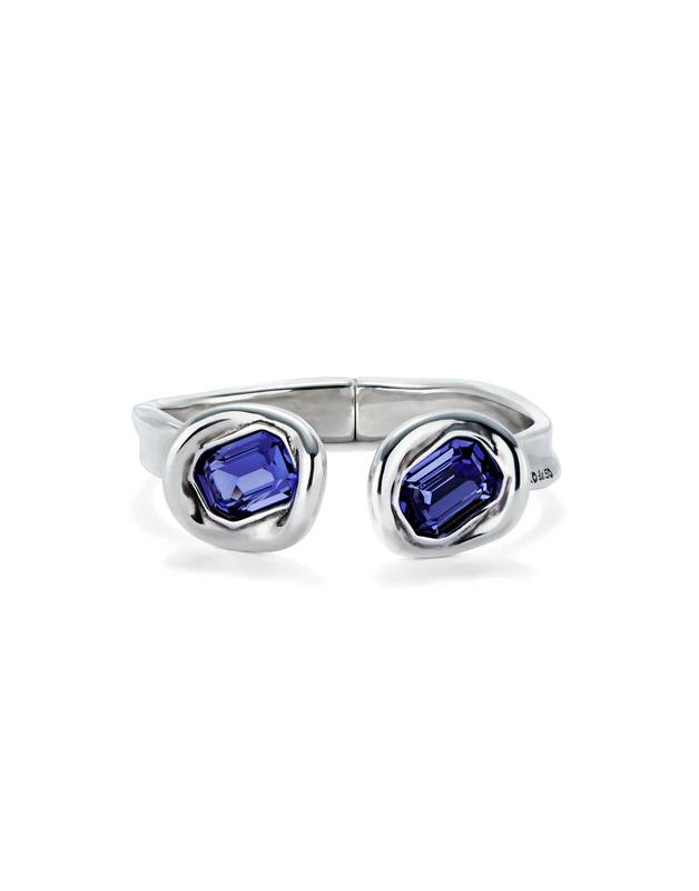 Bracelet Rigida of Alloy of Metal Plated in Silver of Sterling and Dos Lens Facetados Morados- Min Perimeter 16