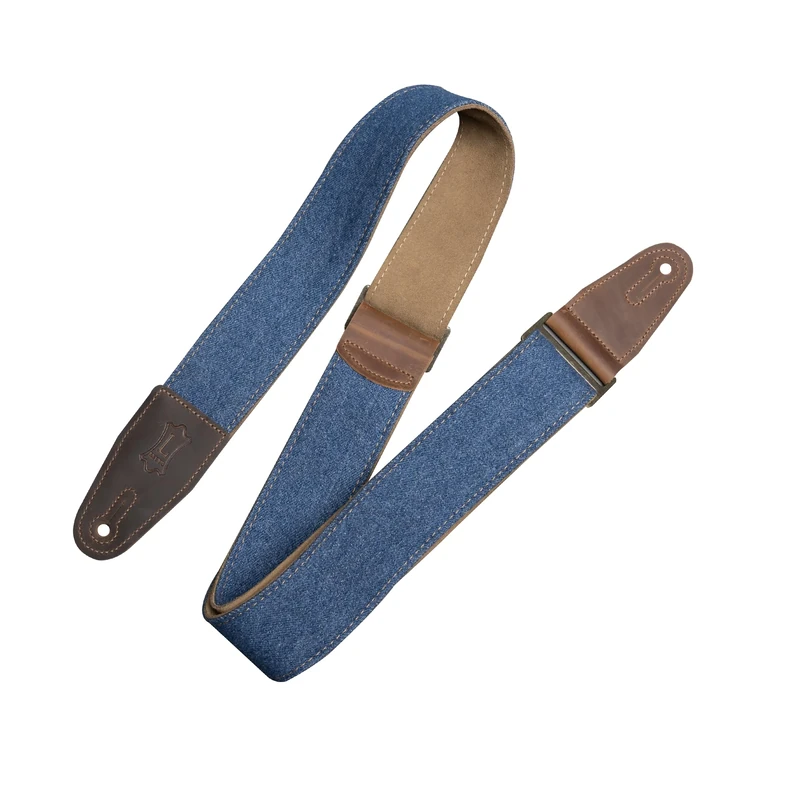 Levy's Leathers Denim Series 2" Wide Guitar Strap with Genuine Leather Ends; Blue (M7DM-BLU)