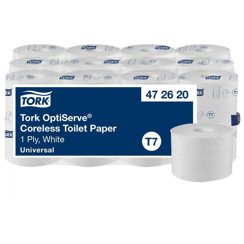 Tork OptiServe Coreless Toilet Paper White T7, Universal, 1 Ply, 24 x 1250 Sheets, 472620