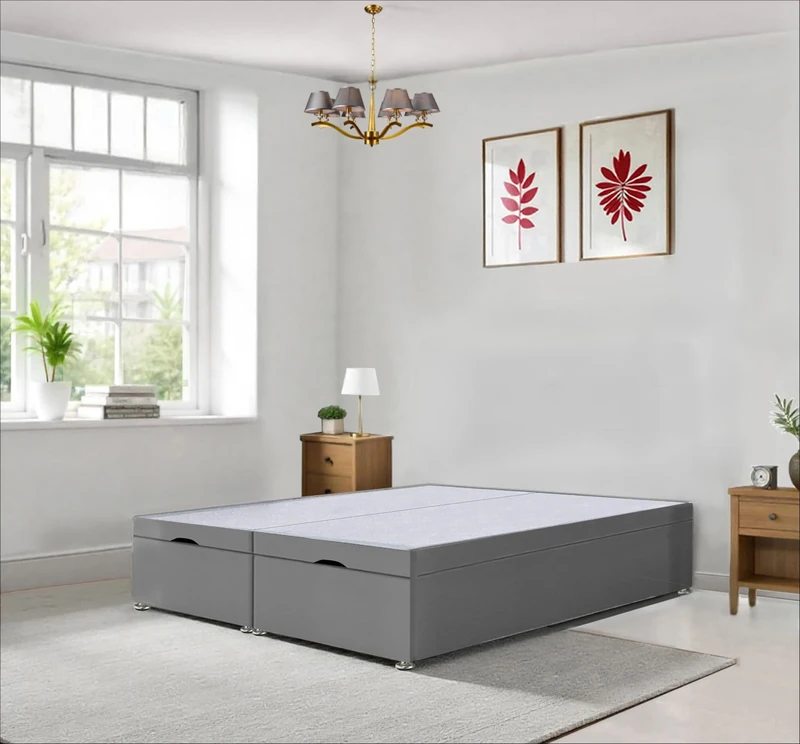 "Ultimate Relaxation Plush Velvet Ottoman Bed Base – Foot Lift Storage, Headboard-Free Design, Mattress Not Included" Luxurious Divan Base (6FT Super King Size Bed Base)