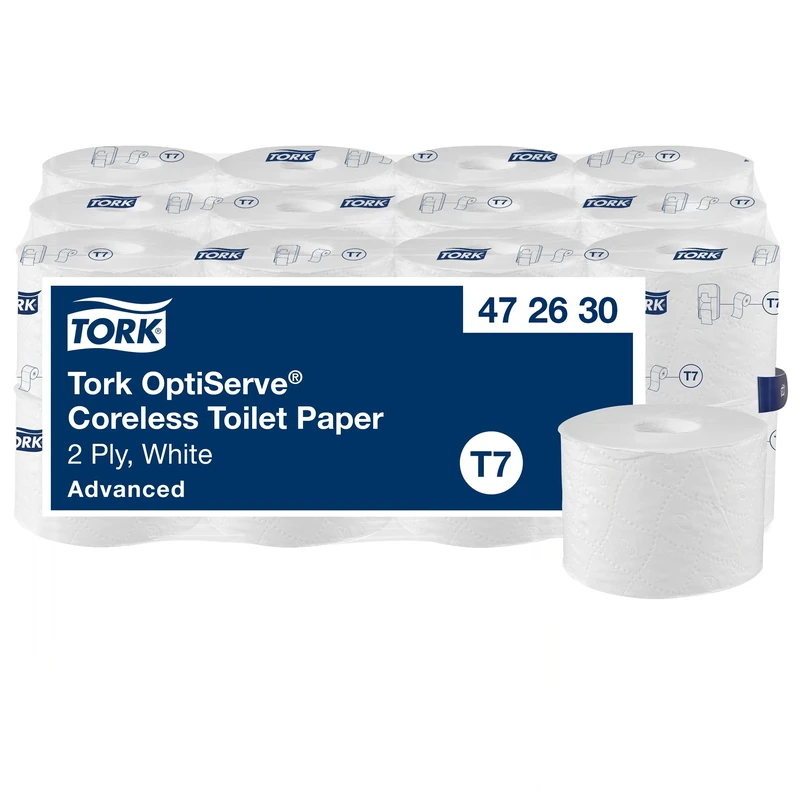Tork OptiServe Coreless Toilet Paper White T7, Advanced, 2 Ply, 24 x 820 Sheets, 472630