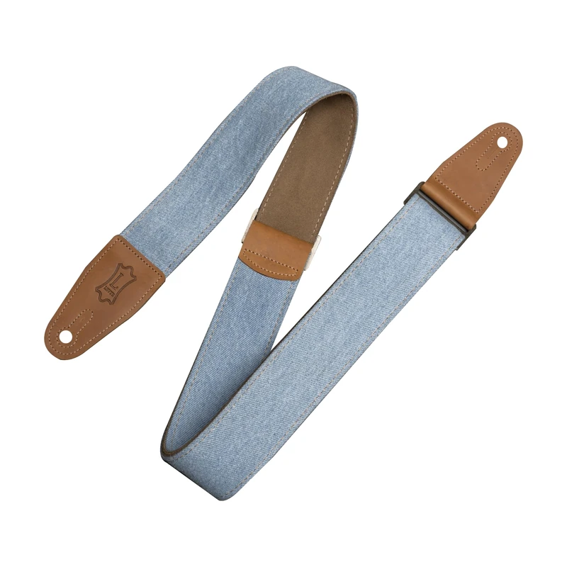 Levy's Leathers Denim Series 2" Wide Guitar Strap with Genuine Leather Ends; Light Blue (M7DM-LTB)