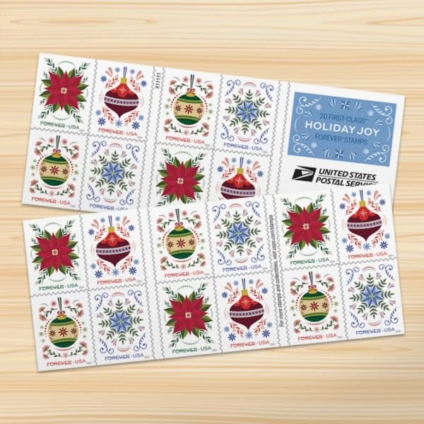 Holiday Joy (5 Booklets, 100 Stamps) First-Class Mail Forever Postage Stamps - Image 1