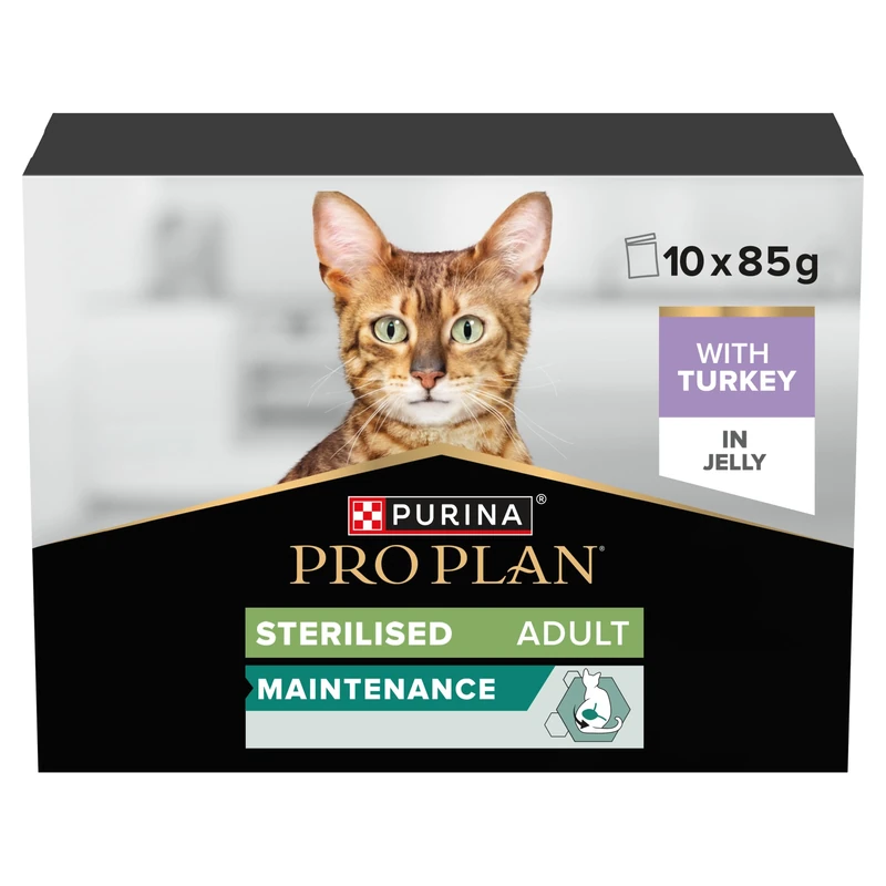 PRO PLAN Maintenance Turkey in Jelly Wet Cat Food pouch 10x85g (pack of 4)