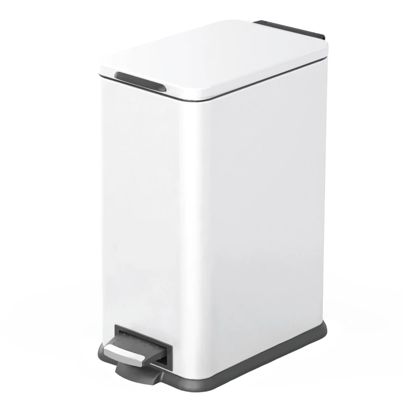 Home Zone Living 4.4 Gallon Slim Kitchen Trash Can, Stainless Steel, Step Pedal, 16.7 Liter, White
